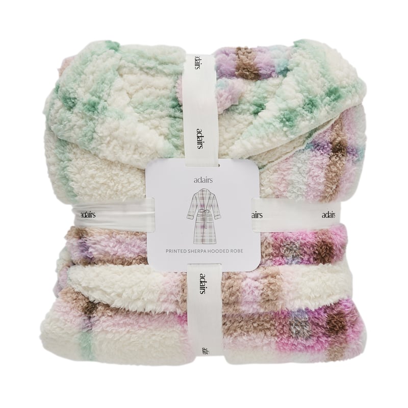 Printed Sherpa Natural Multi Hooded Robe