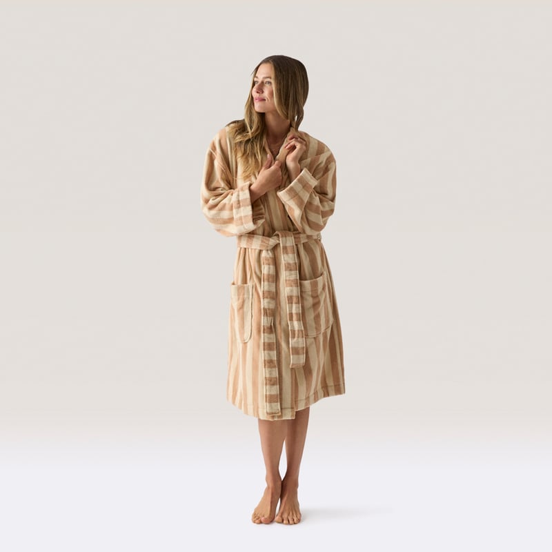 Terry Stripe Almond & Natural Bath Robe