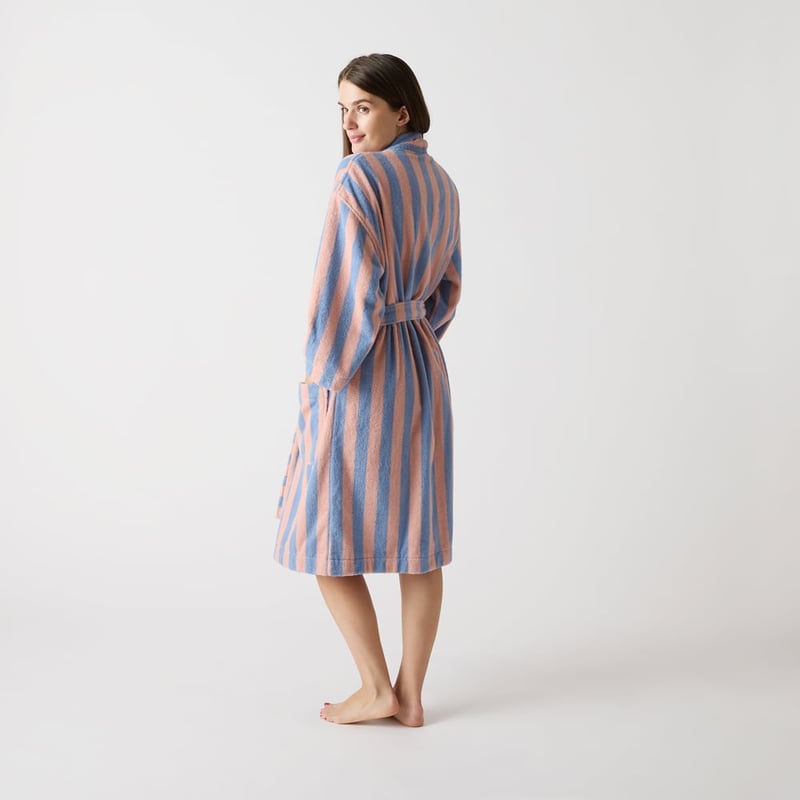 Terry Apricot Ice & Chambray Blue Stripe Bathrobe