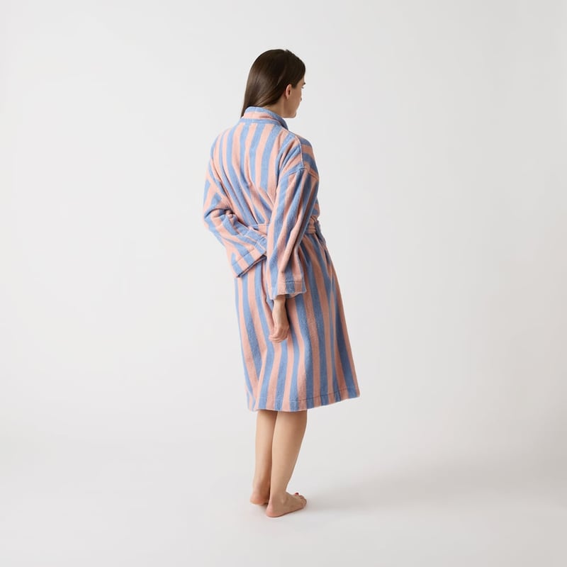 Terry Apricot Ice & Chambray Blue Stripe Bathrobe