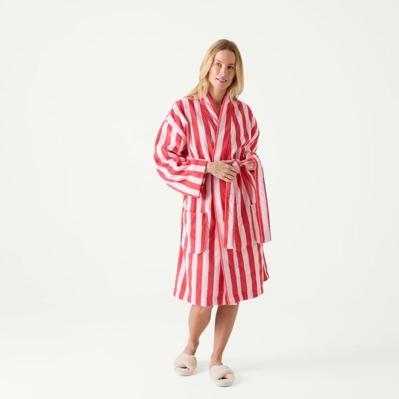 Terry Stripe Pink & Red Bath Robe