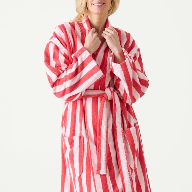 Terry Stripe Pink & Red Bath Robe