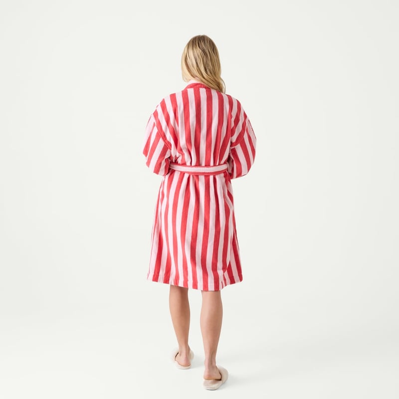 Terry Stripe Pink & Red Bath Robe
