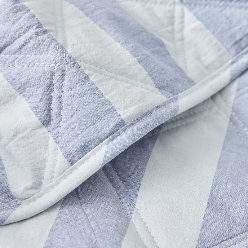 Stonewashed Cotton Blue Block Stripe Quilted Pillowcases