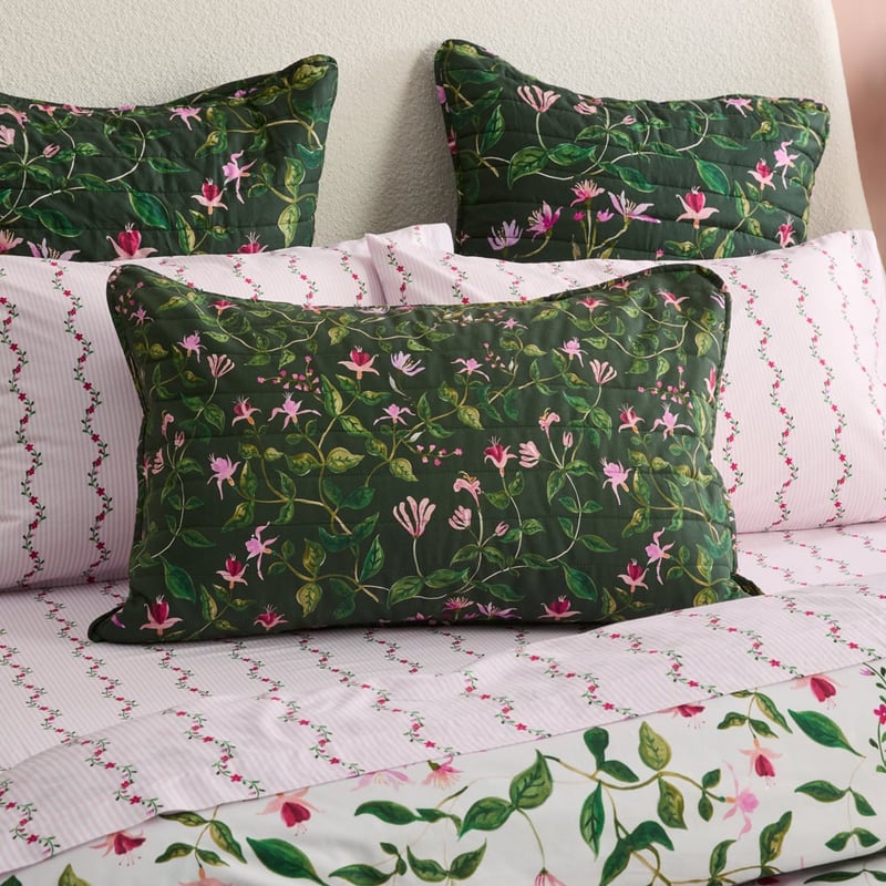 Greta Floral Green Quilted Pillowcases