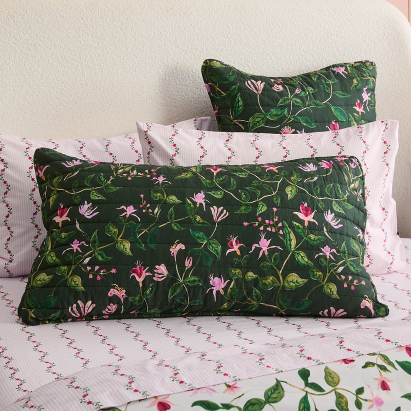 Greta Floral Green Quilted Pillowcases