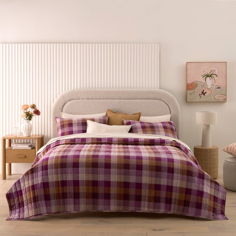 Flannelette Mulberry Check Quilted Coverlet Separates