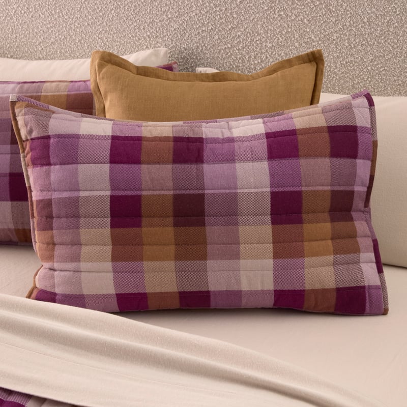 Flannelette Mulberry Check Quilted Coverlet Separates