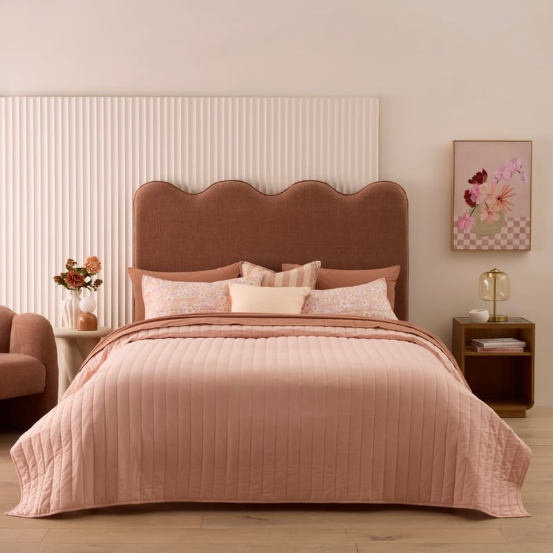 Flannelette Peach Daisy Quilted Coverlet Separates