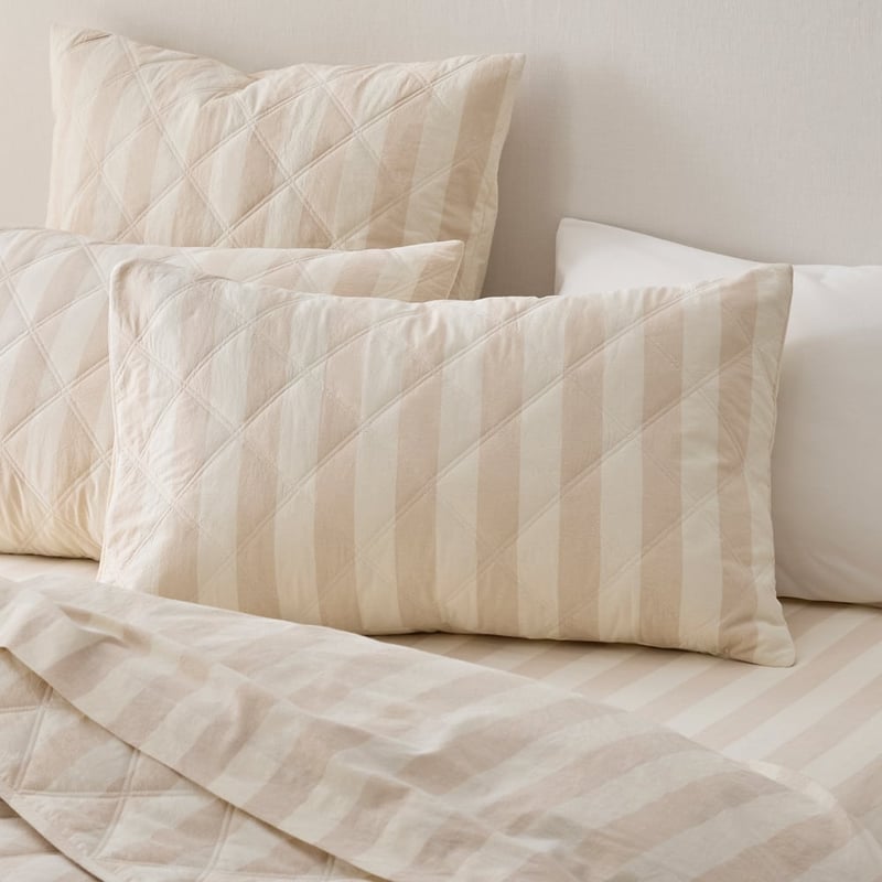 Stonewashed Cotton Natural Block Stripe Quilted Pillowcases