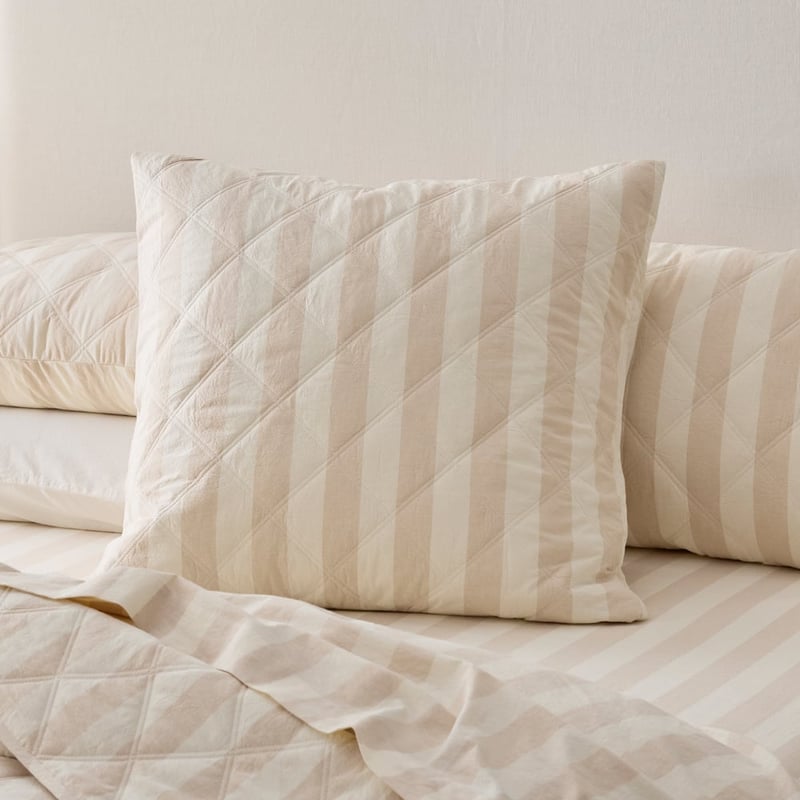 Stonewashed Cotton Natural Block Stripe Quilted Pillowcases