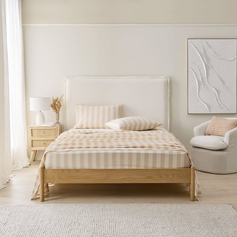 Stonewashed Cotton Natural Block Stripe Sheet Set