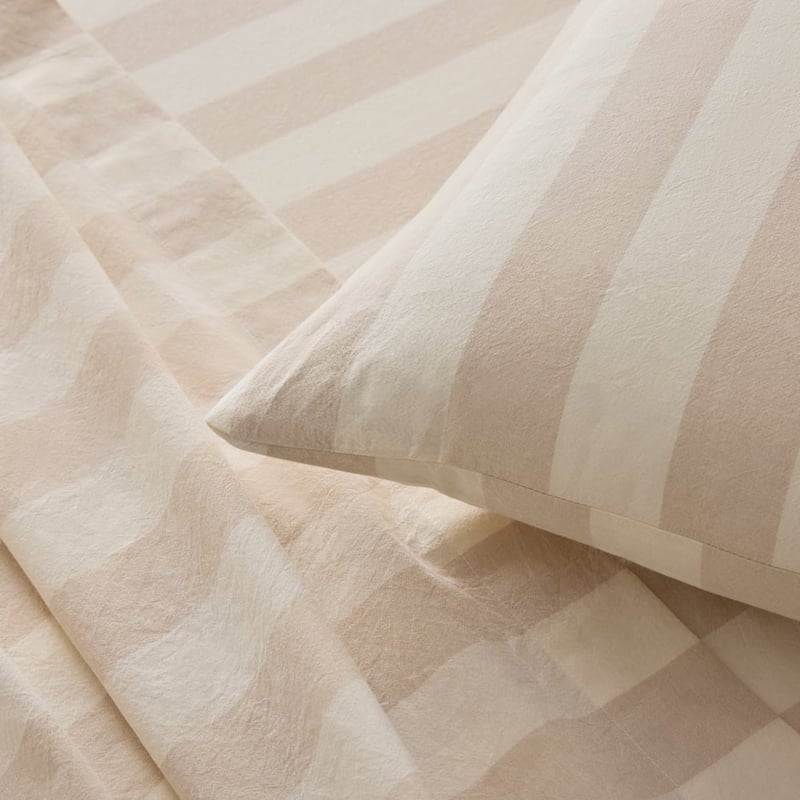 Stonewashed Cotton Natural Block Stripe Sheet Set