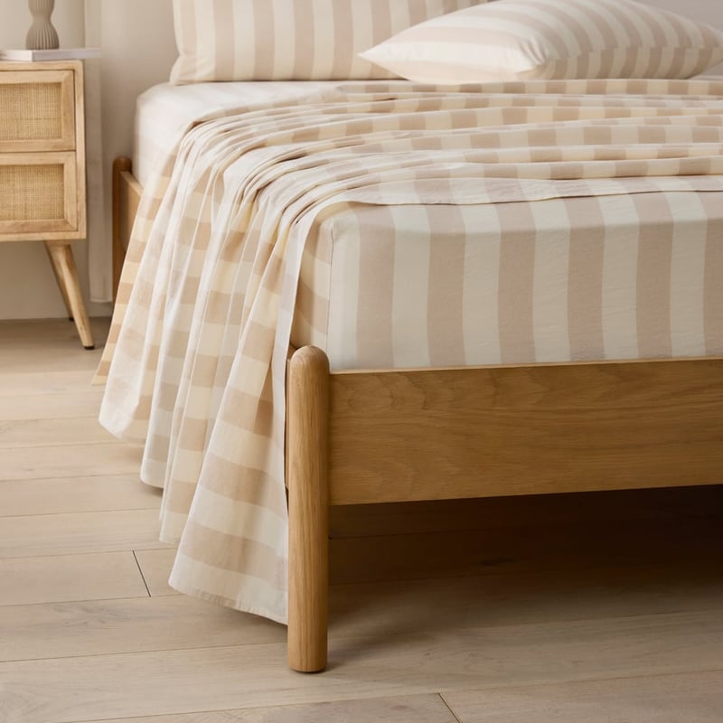 Stonewashed Cotton Natural Block Stripe Sheet Set