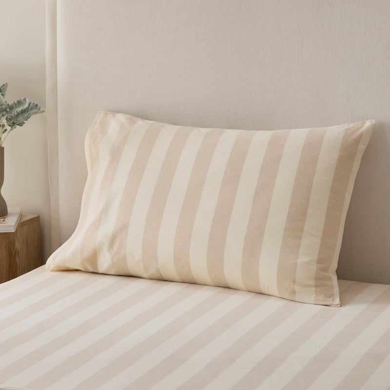 Stonewashed Cotton Natural Block Stripe Sheet Set