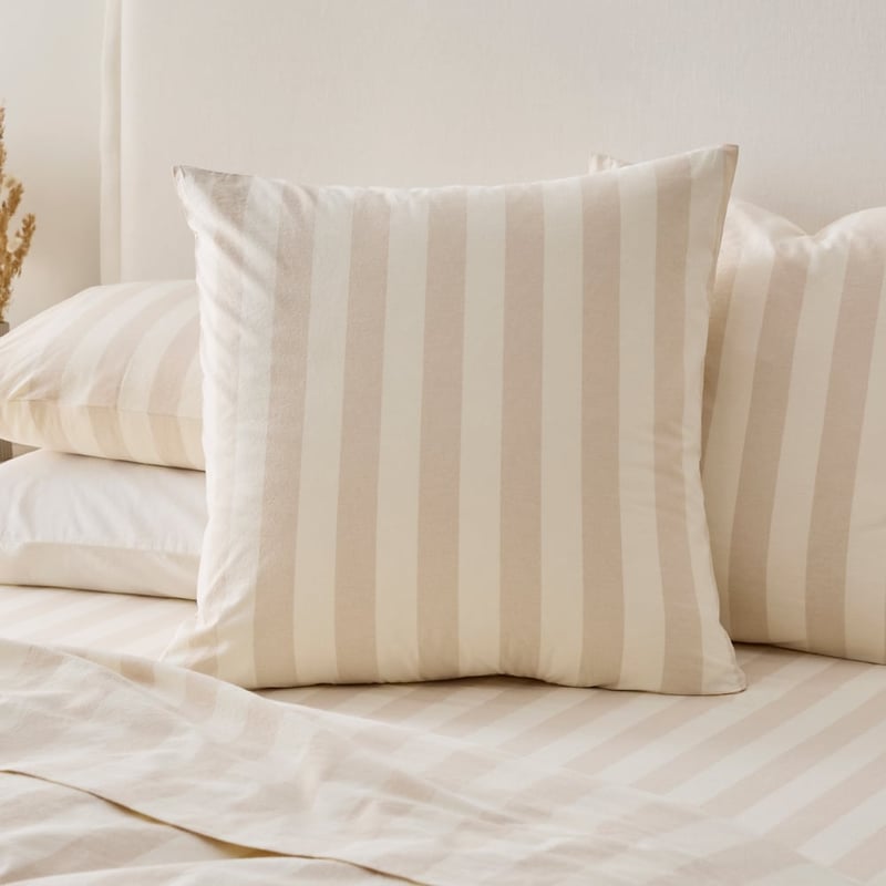 Stonewashed Cotton Natural Block Stripe Sheet Set