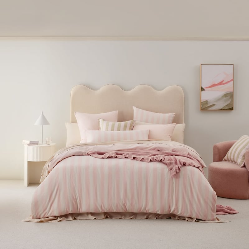 Stonewashed Cotton Coconut & Blossom Stripe Quilt Cover Separates