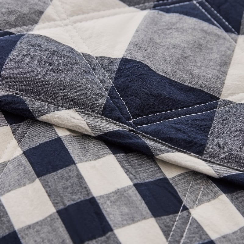 Stonewashed Cotton Denim Gingham Quilted Coverlet Separates