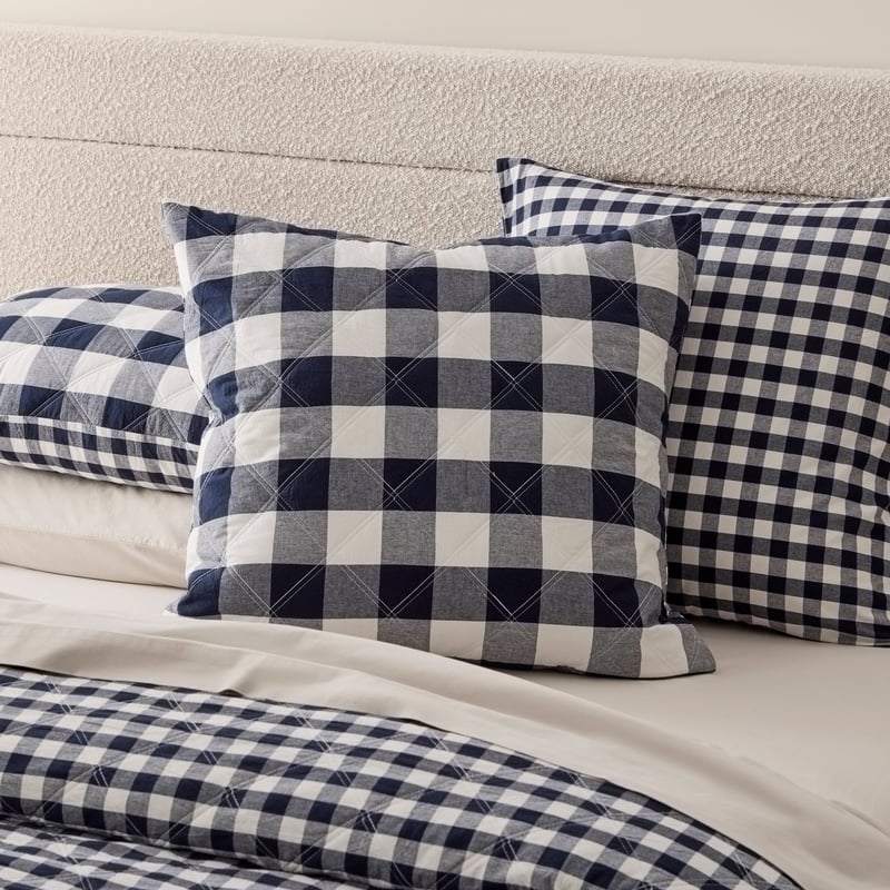 Stonewashed Cotton Denim Gingham Quilted Coverlet Separates