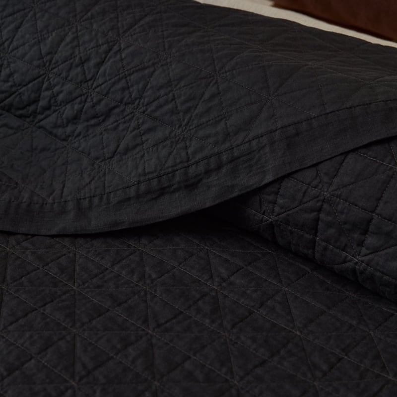 Vintage Washed Linen Liquorice Quilted Coverlet Separates