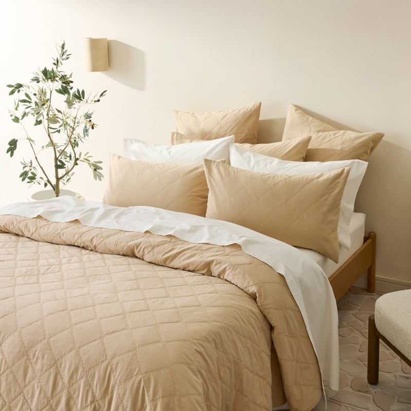 Stonewashed Cotton Sesame Quilted Pillowcases