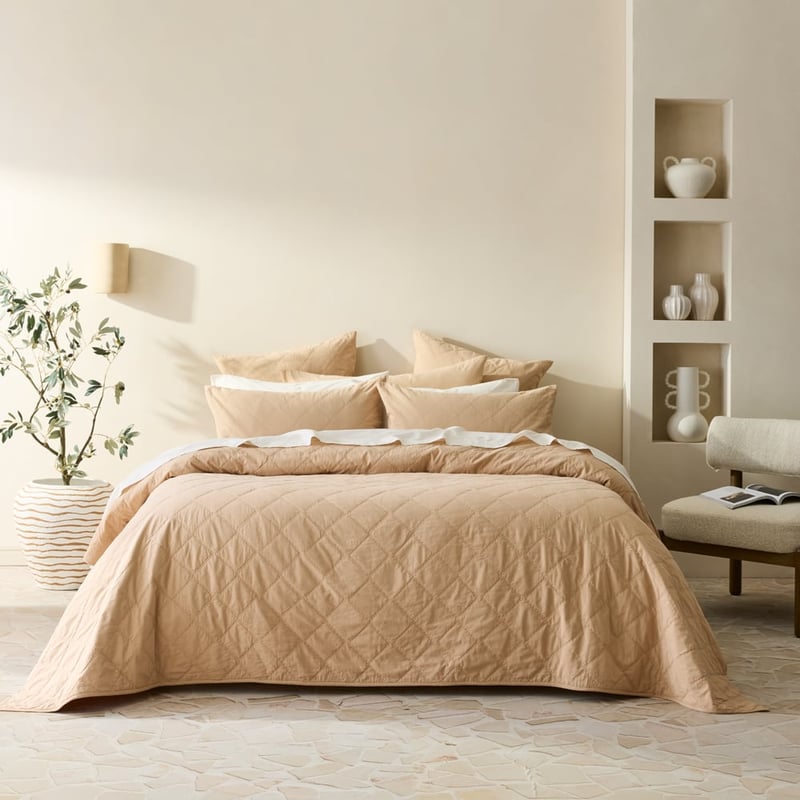 Stonewashed Cotton Sesame Quilted Coverlet Separates