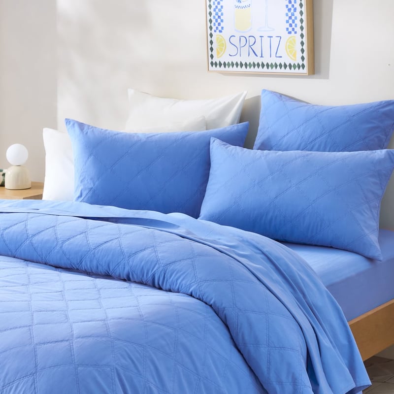 Stonewashed Cotton Cobalt Quilted Pillowcases