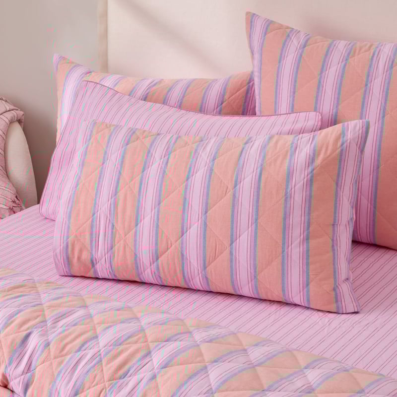 Yarn Dyed Lottie Pink Stripe Quilted Coverlet Separates