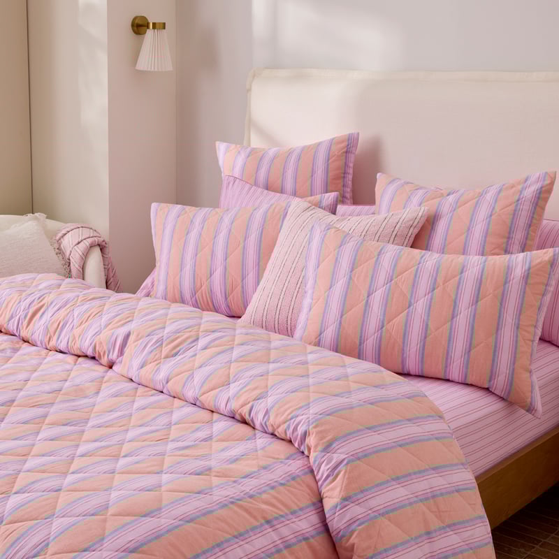Yarn Dyed Lottie Pink Stripe Quilted Coverlet Separates