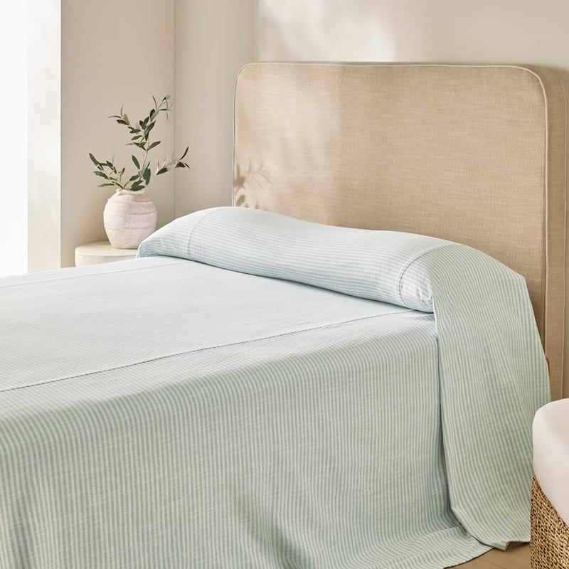 Noa White & Dusty Blue Stripe Bedcover Separates
