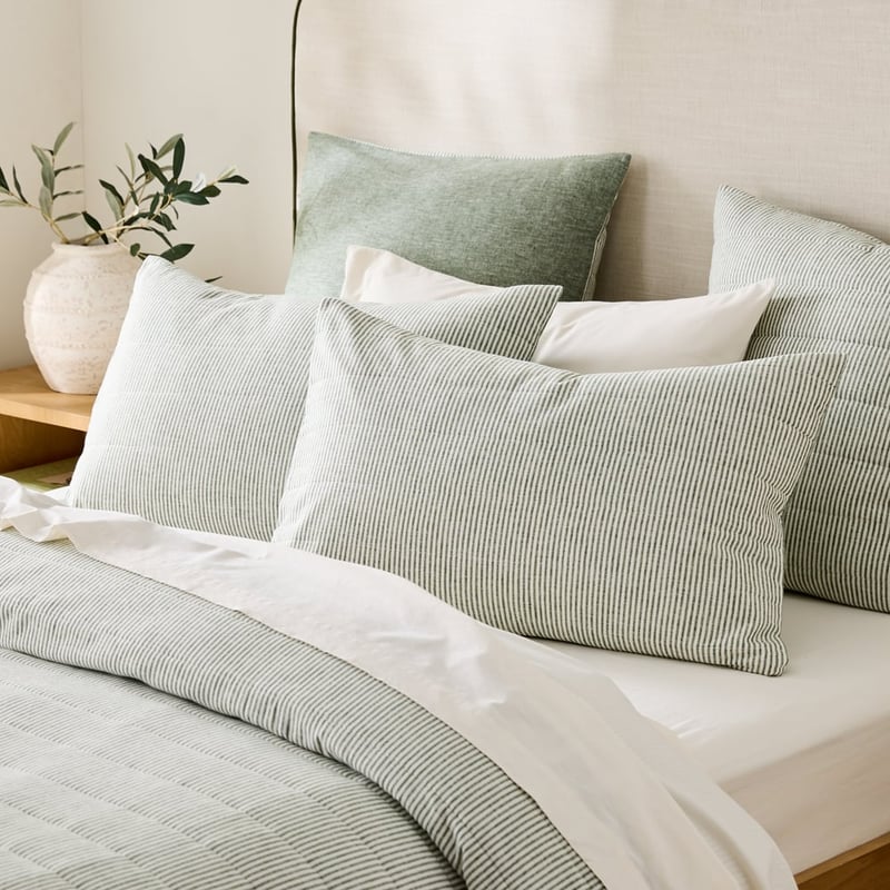 Linen Cotton Thyme Stripe Quilted Coverlet Separates