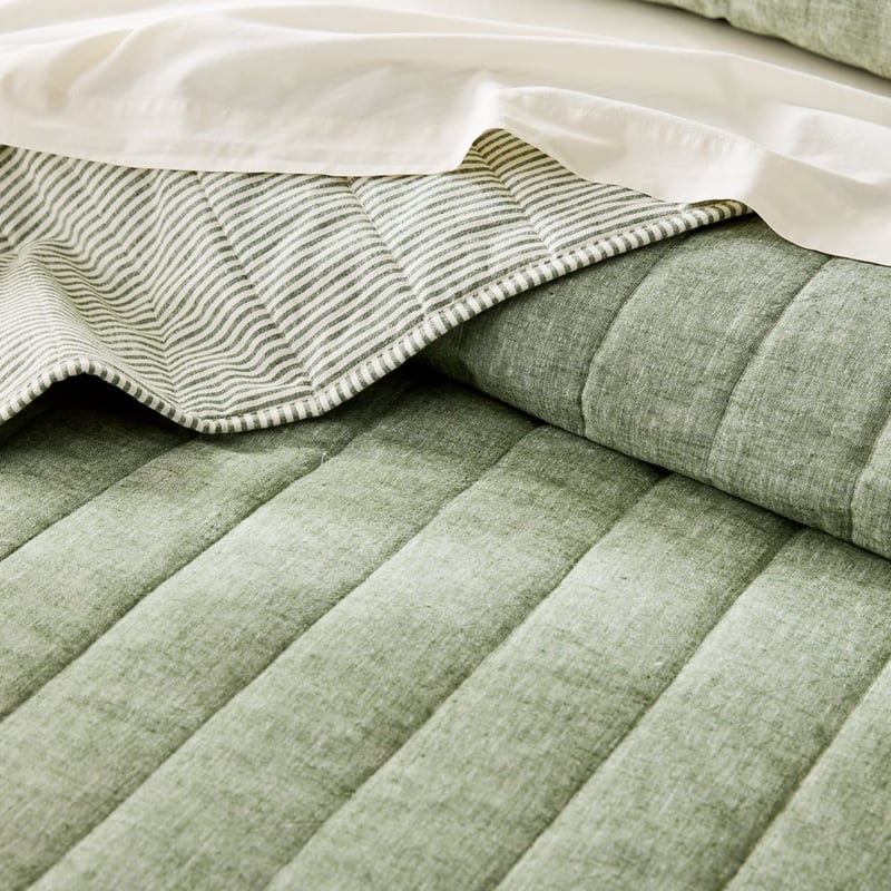 Linen Cotton Thyme Stripe Quilted Coverlet Separates