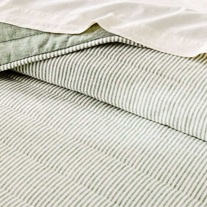 Linen Cotton Thyme Stripe Quilted Coverlet Separates
