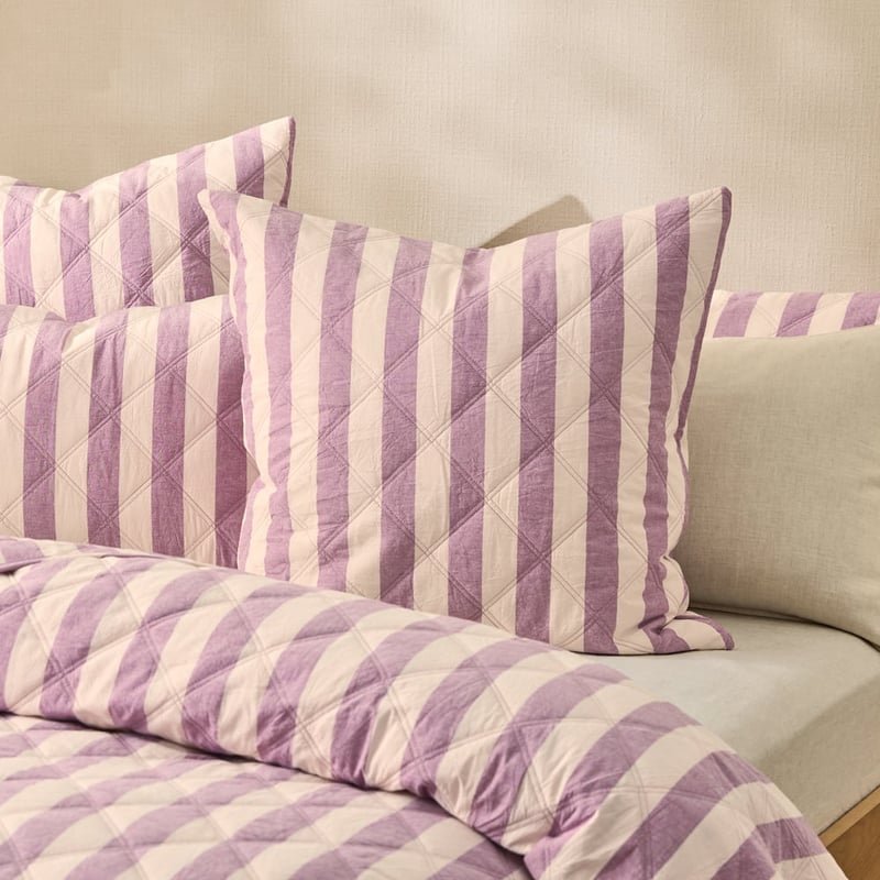 Stonewashed Cotton Berry Block Stripe Quilted Pillowcases