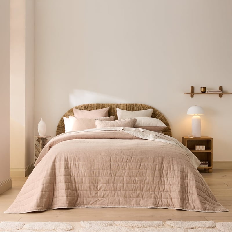 Linen Cotton Pecan Stripe Quilted Coverlet + Separates