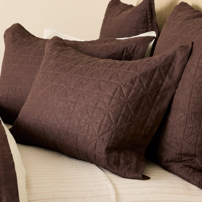 Vintage Washed Linen Chocolate Quilted Pillowcases