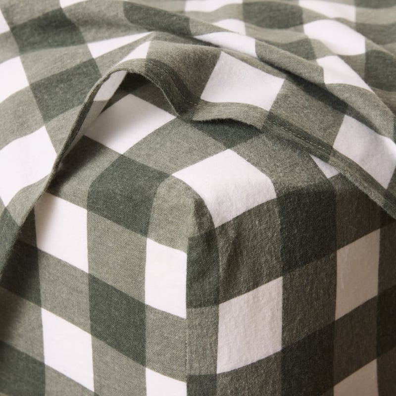 Flannelette Plain Dye Green Gingham Sheet Set