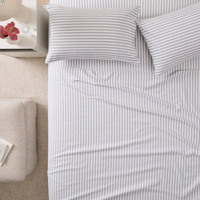 Flannelette Grey Stripe Printed Sheet Set
