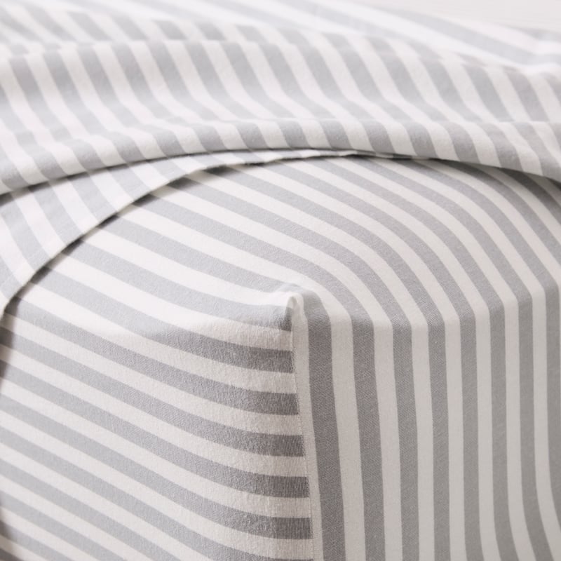 Flannelette Grey Stripe Printed Sheet Set