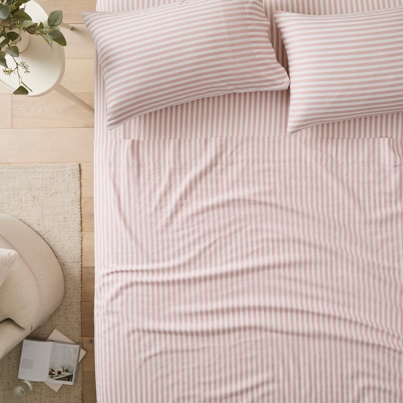 Flannelette Pink Stripe Printed Sheet Set