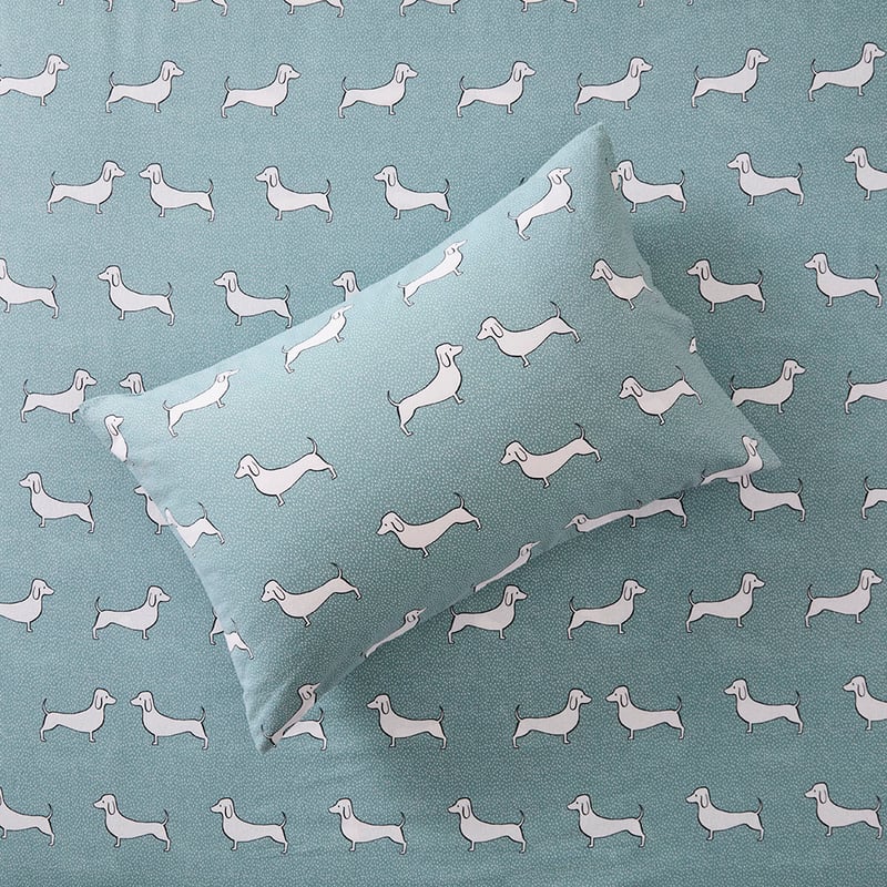 Flannelette Teal Dachshunds Printed Sheet Set