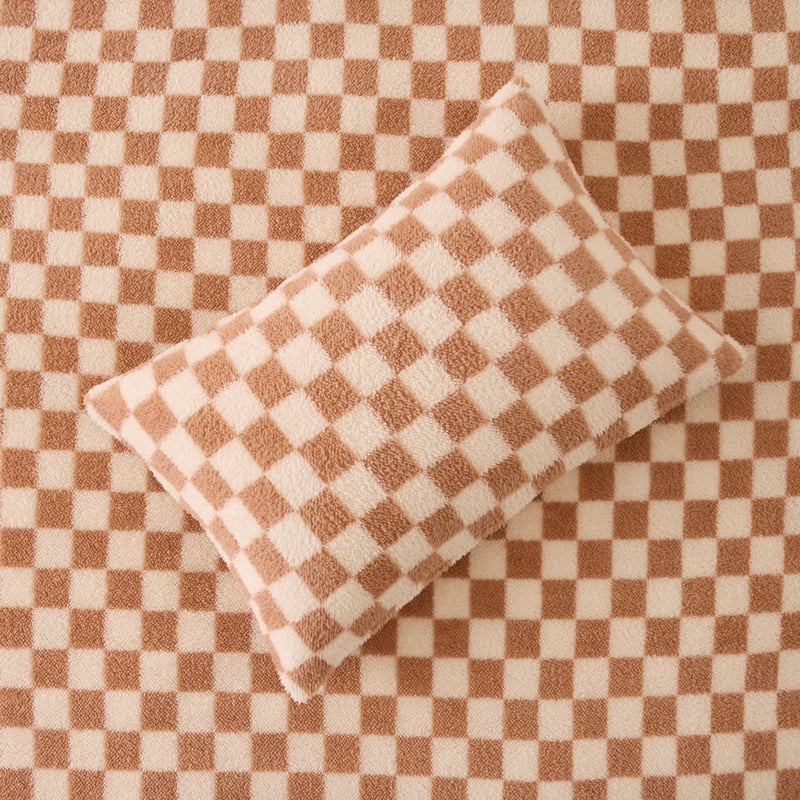 Sherpa Printed Natural Checkerboard Quilt Cover Set