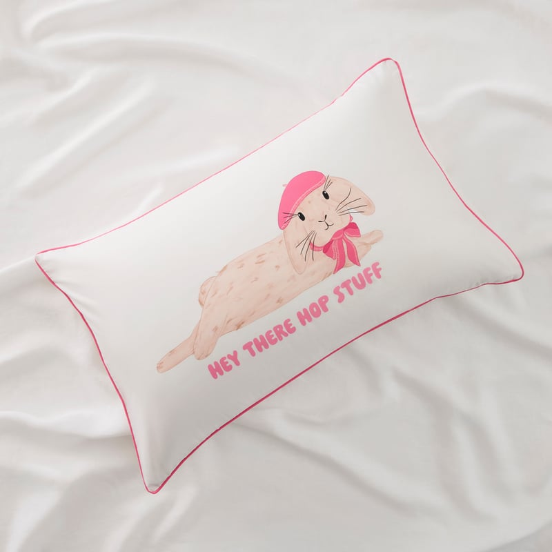 Easter Hey Hop Stuff White Piped Text Pillowcase
