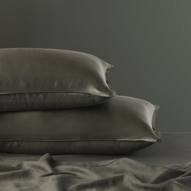 Vintage Washed Linen Silk Thyme Pillowcase Pair