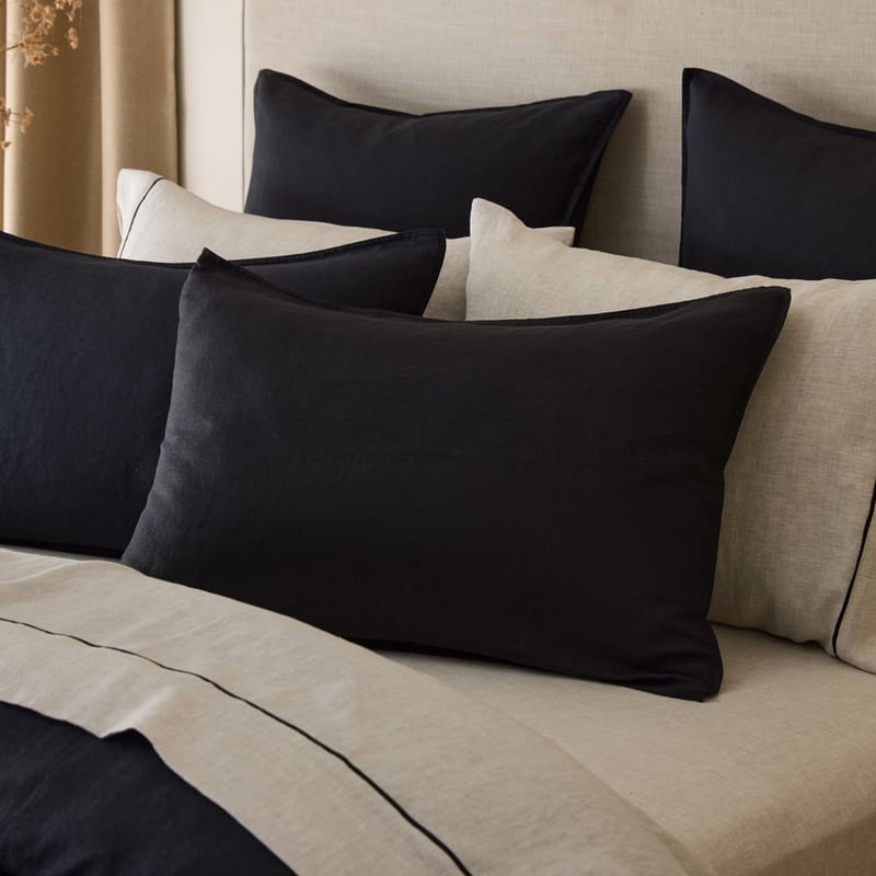Vintage Washed Linen Liquorice Pillowcases