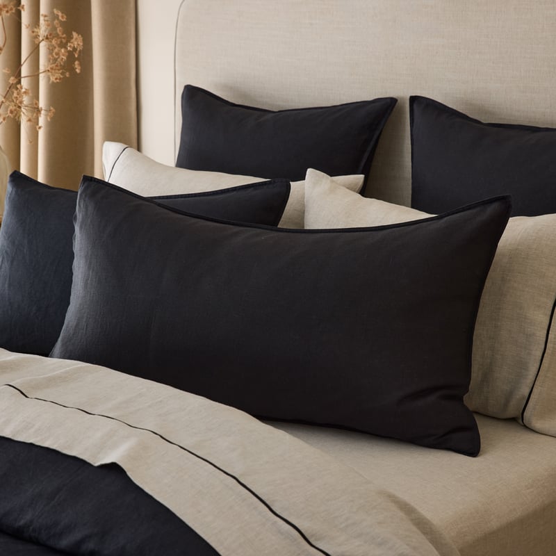 Vintage Washed Linen Liquorice Pillowcases