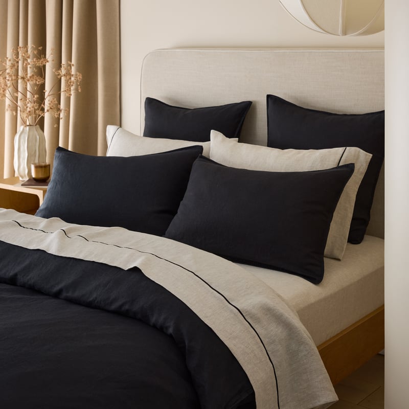 Vintage Washed Linen Liquorice Pillowcases