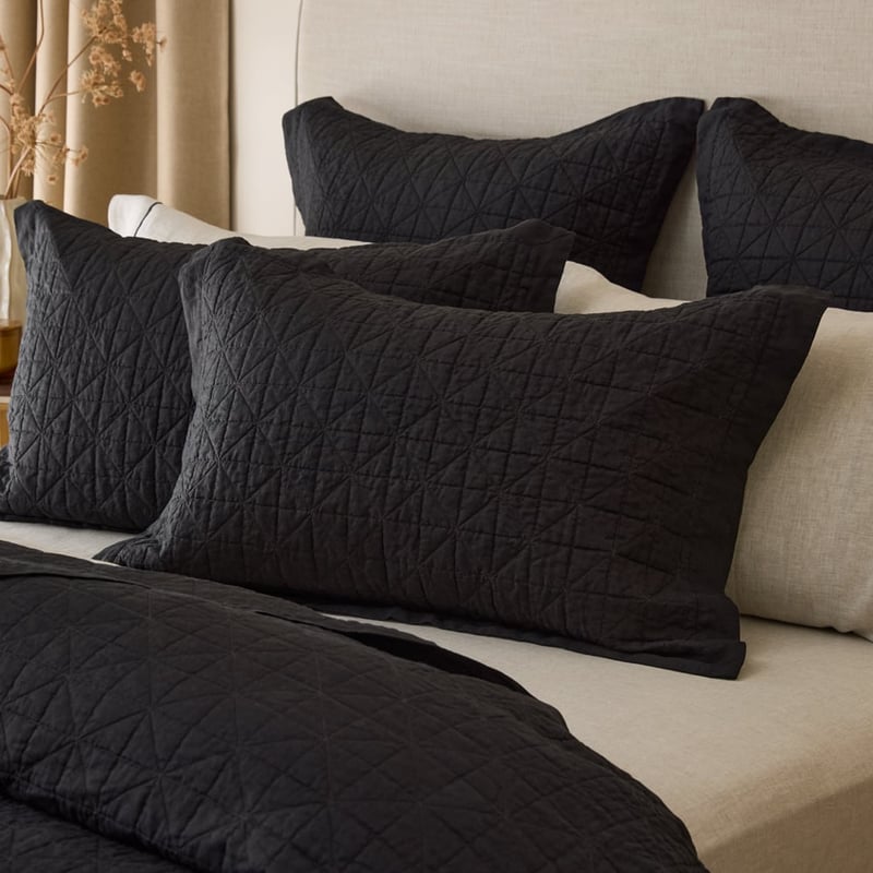 Vintage Washed Linen Liquorice Quilted Coverlet Separates