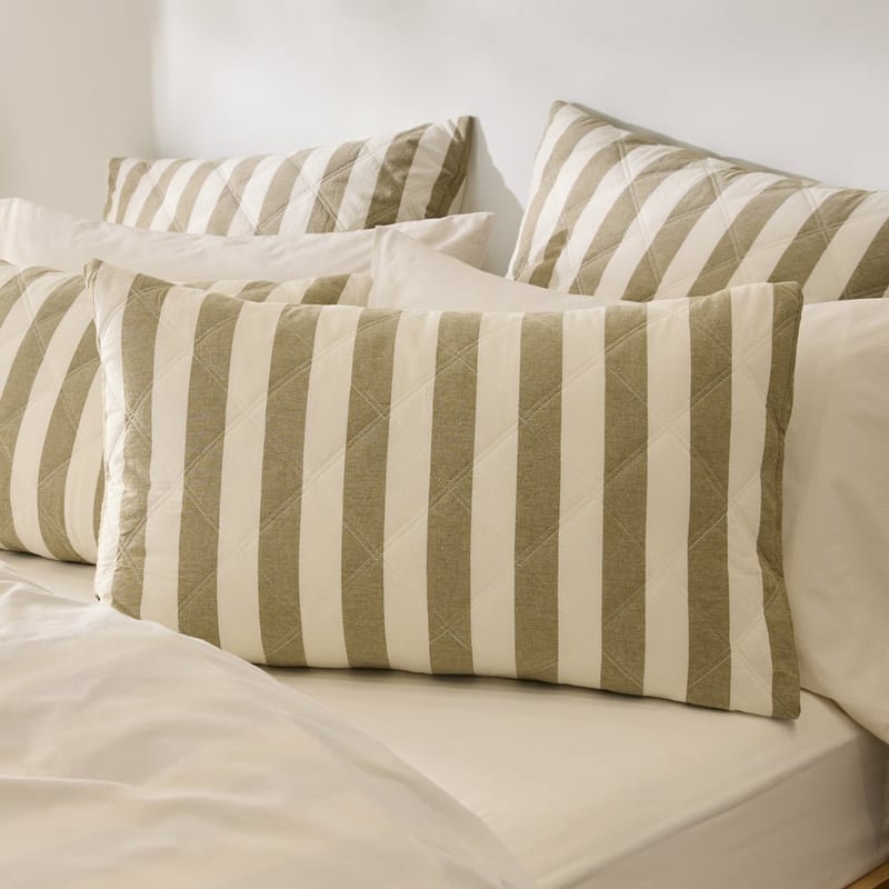 Stonewashed Cotton Olive & Coconut Quilted Coverlet Separates