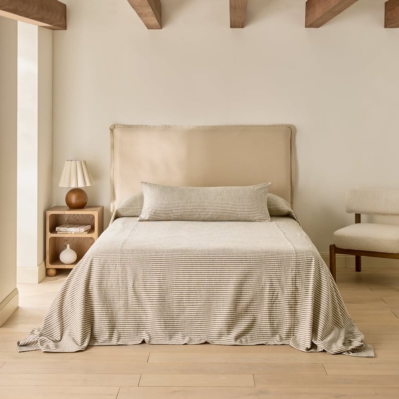 Noa Black & Natural Stripe Bolster Pillowcase